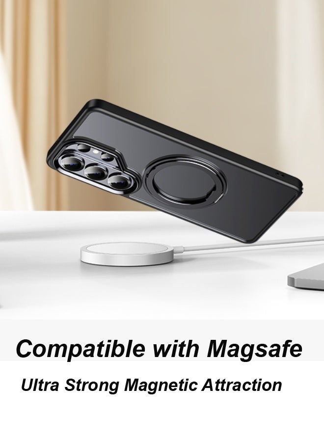 فَرَحُوم غطاء هاتف مغناطيسي لسامسونج جالاكسي S26 ألترا مع حامل دوّار 360°، متوافق مع MagSafe، نحيف شفاف بلمسة مطفية، مقاوم للصدمات ومضاد لبصمات الأصابع – أسود - Image 4